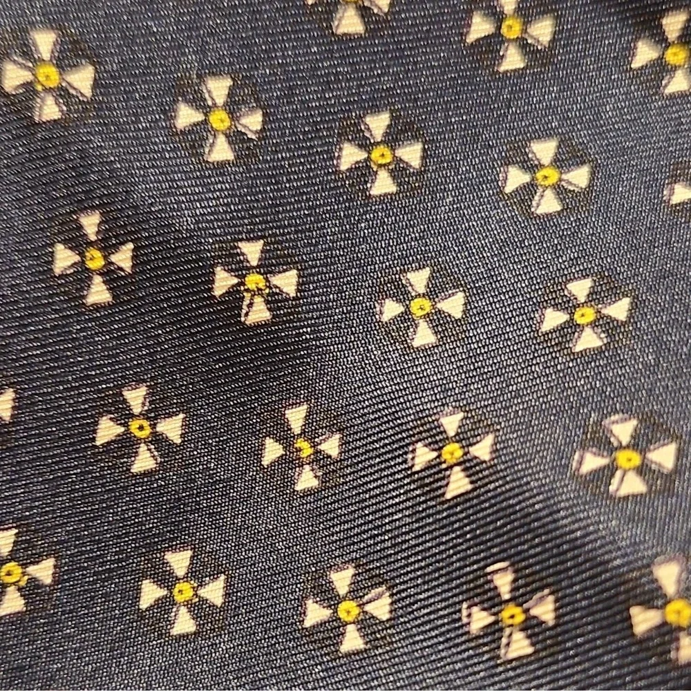 Men's Vintage Brooks Bros Hand Block Printed Silk Scarf Navy Gold 52x12 England